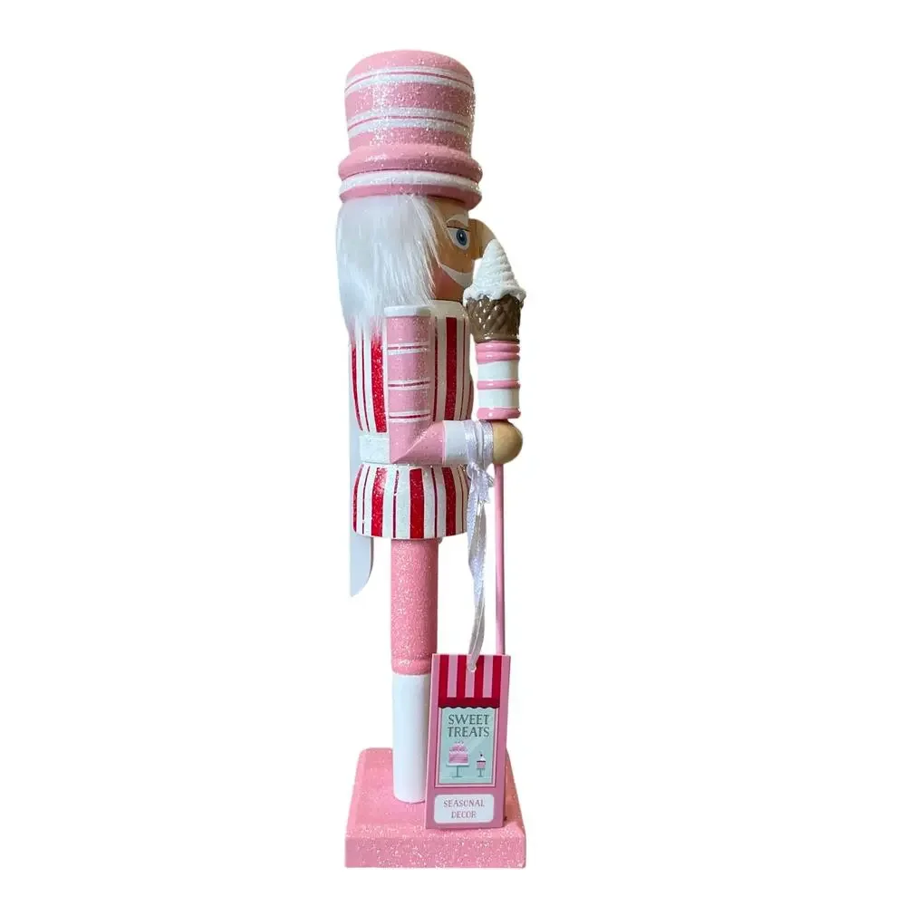 Sweet Treats 14in Valentine Nutcracker Holding Ice Cream Staff Pink White XO NEW